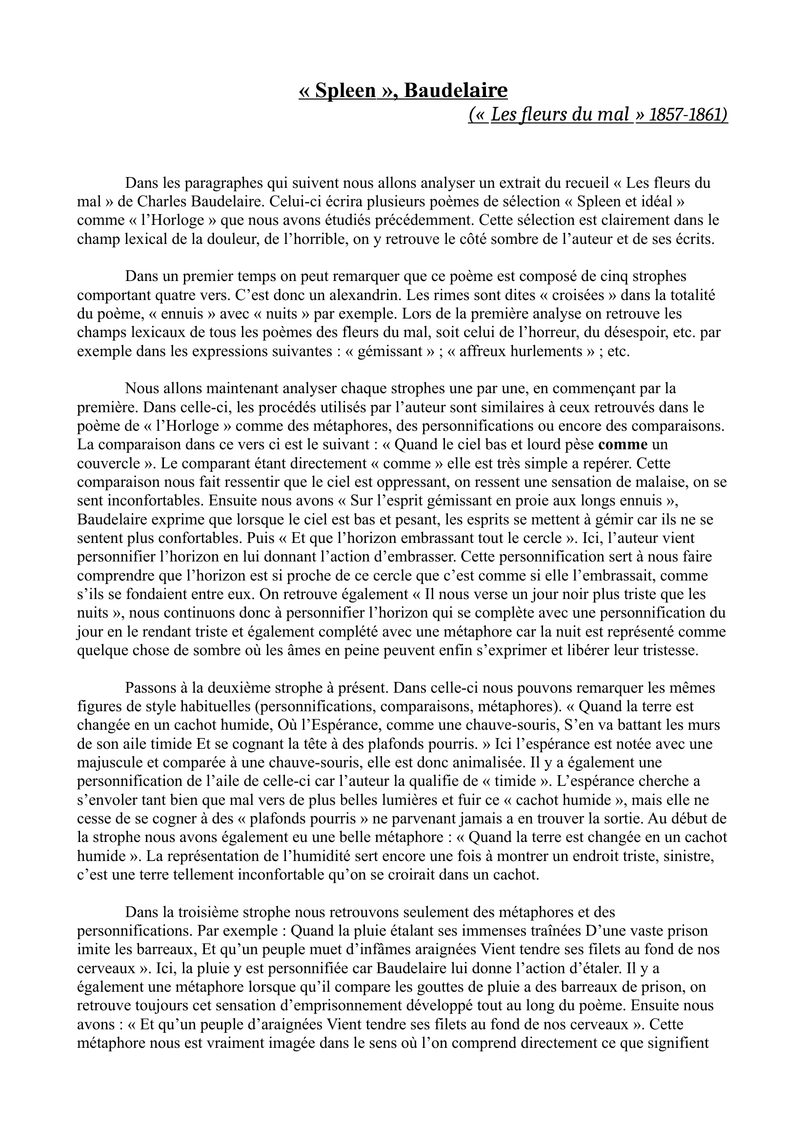 Prévisualisation du document Analyse "Spleen et Idéal" extrait de Les Fleurs du Mal de Baudelaire