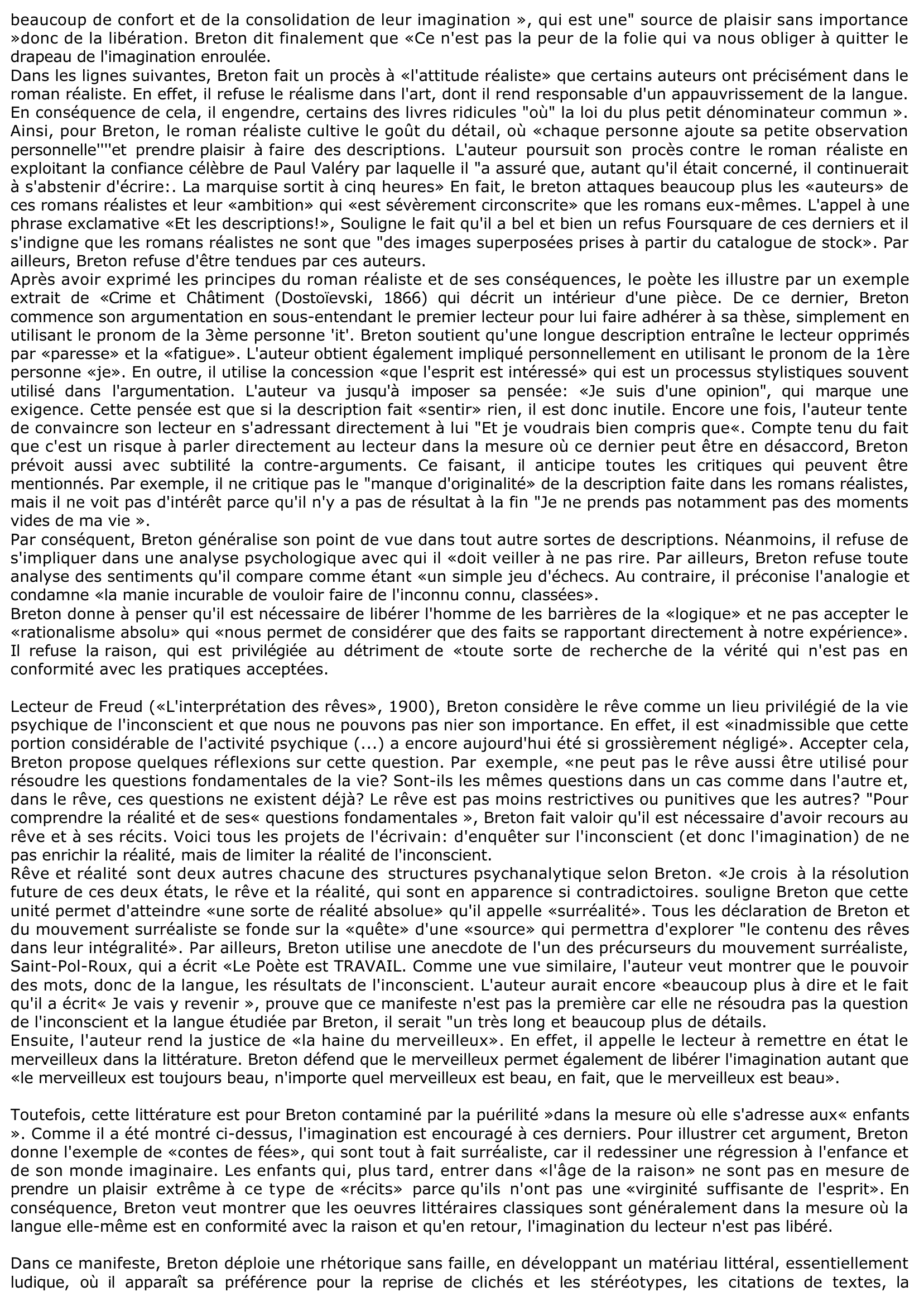 Prévisualisation du document Analyse textuelle: Breton, André, Manifestes du surréalisme