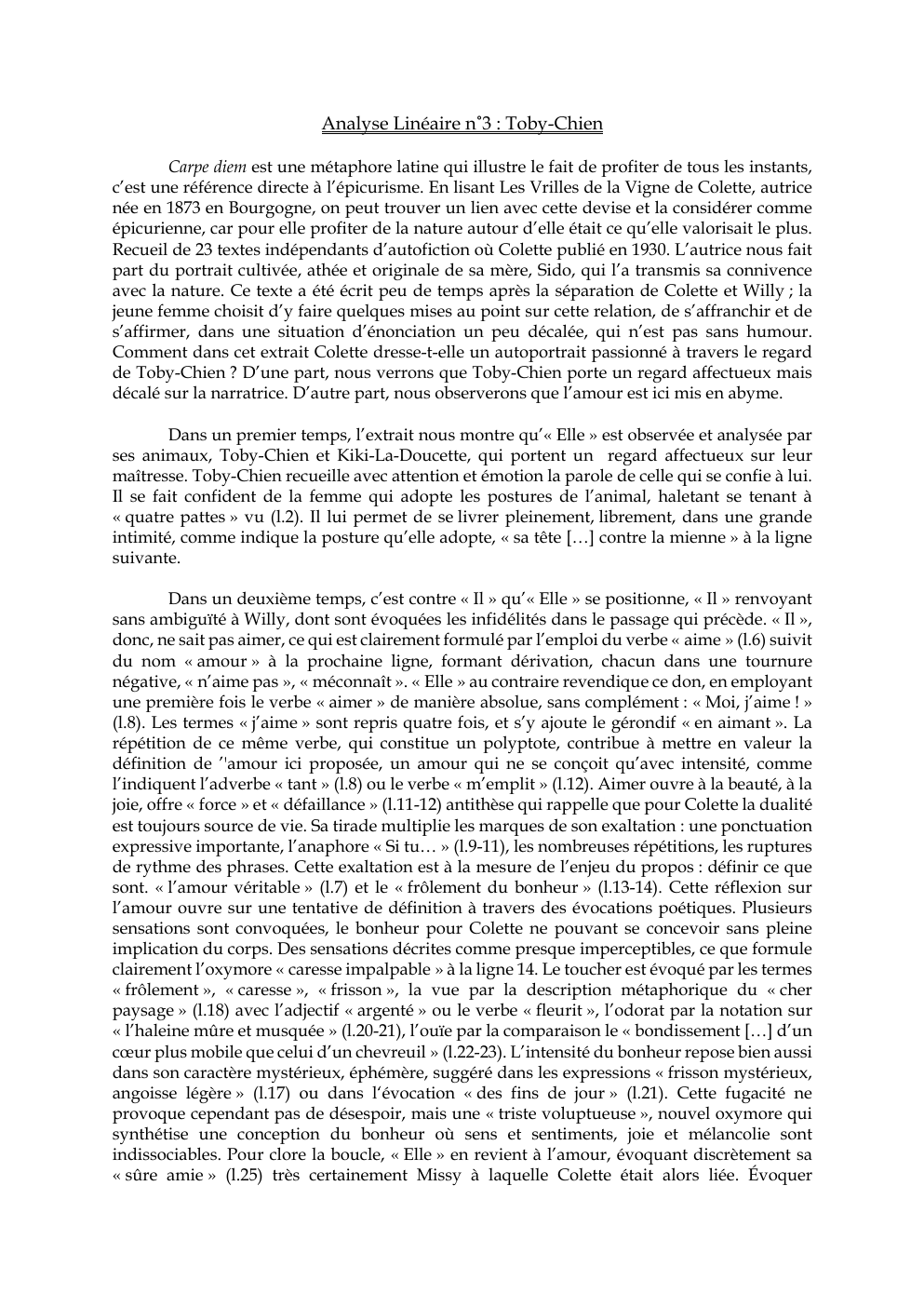 Prévisualisation du document Analyse Toby-Chien, Les Vrilles de la Vigne, Colette
