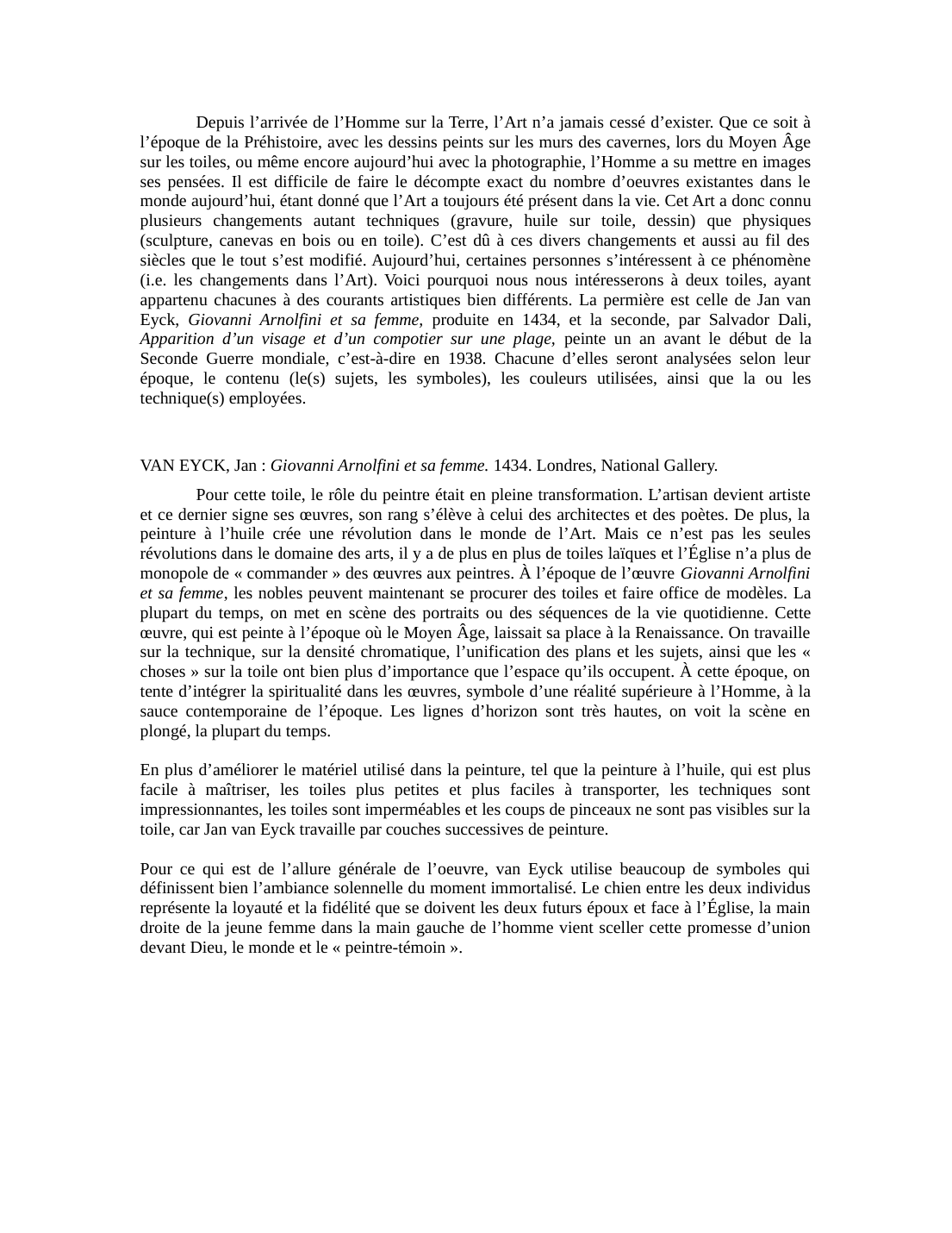 Prévisualisation du document Analyse VAN EYCK, Jan : Giovanni Arnolfini et sa femme et DALI, Salvador : Apparition d&#8217;un visage et d&#8217;un compotier sur une plage