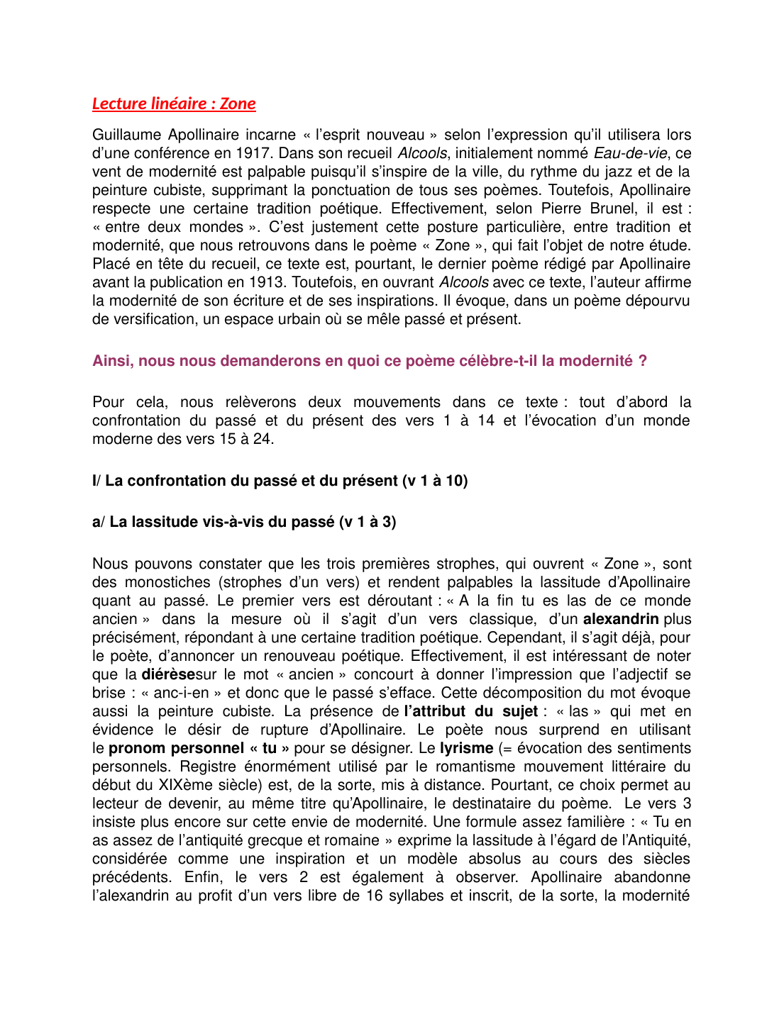 Prévisualisation du document analyse zone de Guillaume Apollinaire