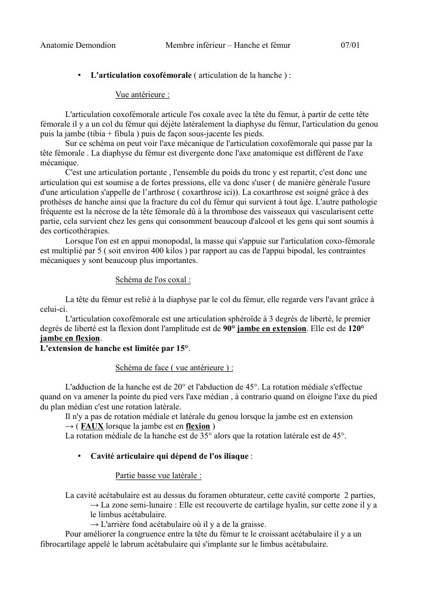 Prévisualisation du document Anatomie DemondionoMembre inférieur - Hanche et fémur07/01L'articulation coxofémorale ( articulation