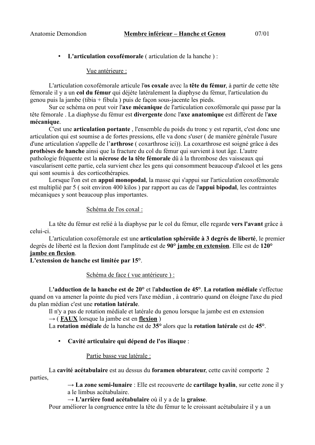 Prévisualisation du document Anatomie DemondionoMembre inférieur - Hanche et Genou07/01L'articulation coxofémorale ( articulation