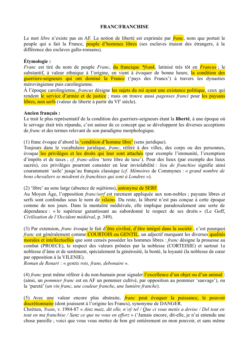 Prévisualisation du document Ancien français: FRANC/FRANCHISE