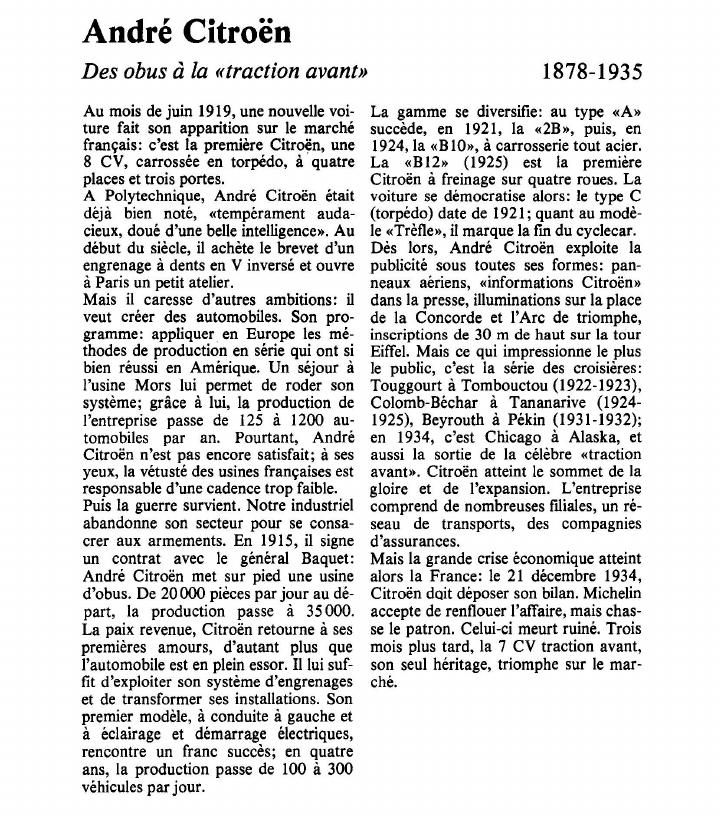 Prévisualisation du document André CitroënDes obus à la «traction avant».