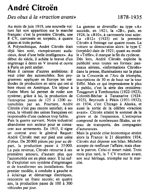 Prévisualisation du document André CitroënDes obus à la «traction avant».