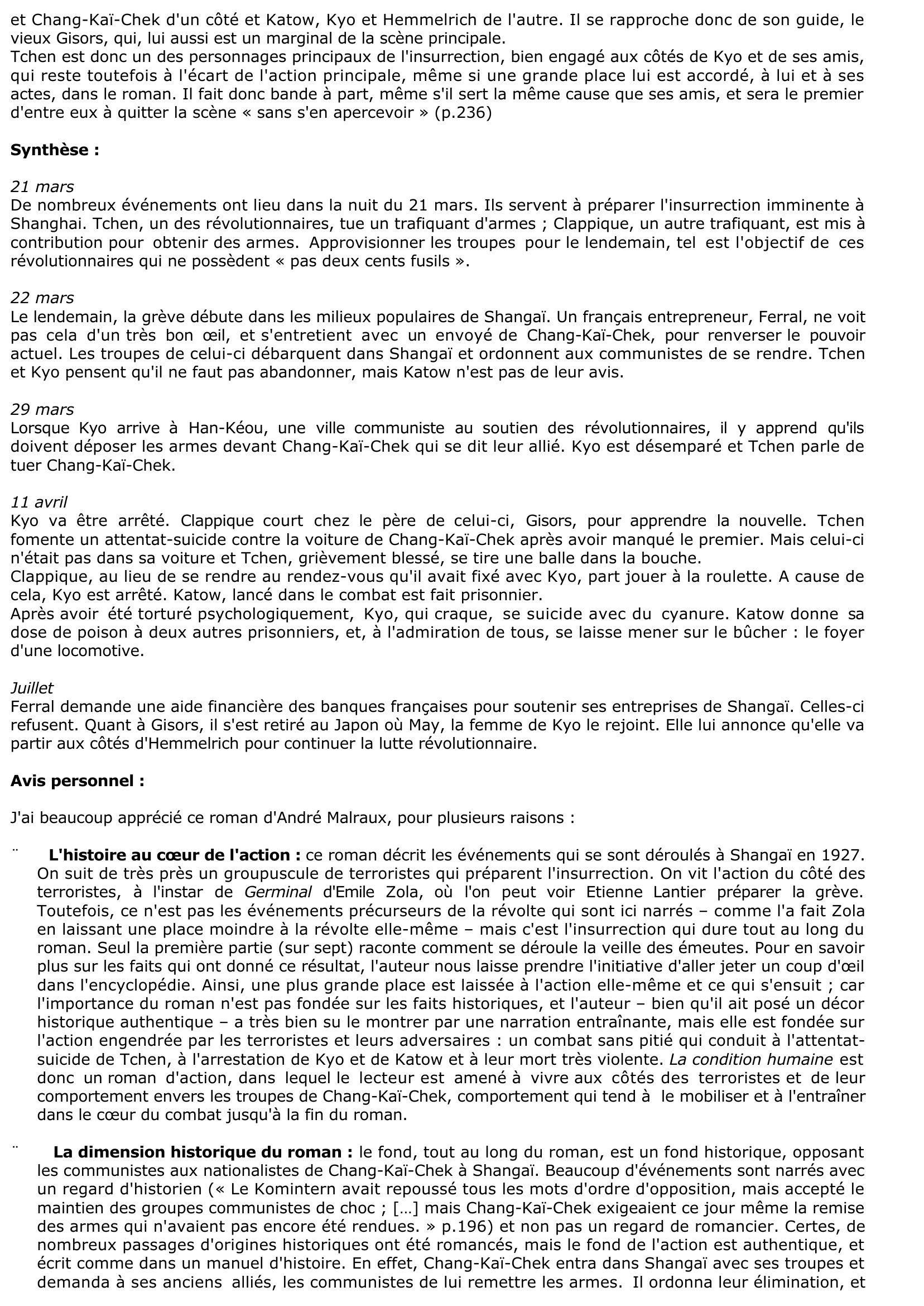 Prévisualisation du document 	ANDRE MALRAUX : LA CONDITION HUMAINE (Résumé & Analyse)