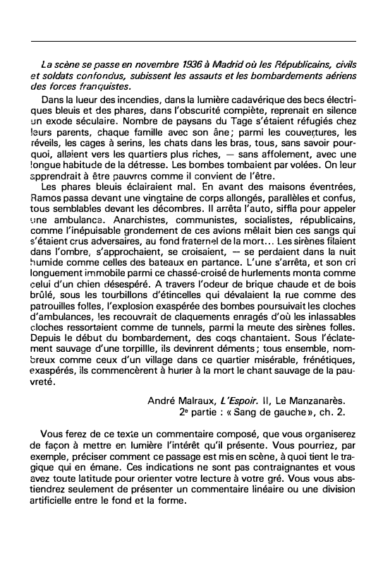 Prévisualisation du document André Malraux, L'Espoir. Il, Le Manzanarès. 2° partie : « Sang de gauche», ch. 2.