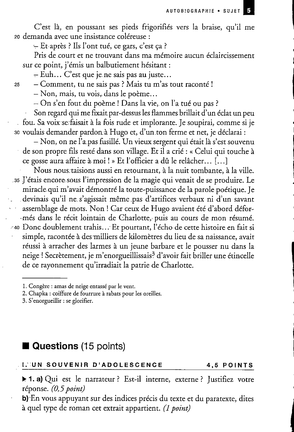 Prévisualisation du document Andreï Makine  Le Testament français - Sujet non corrigé