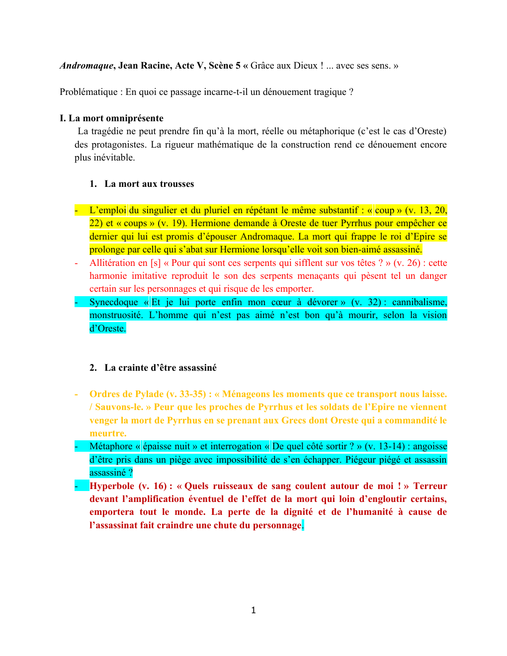 Prévisualisation du document Andromaque, Jean Racine, Acte V, Scène 5 « Grâce aux Dieux ! ... avec ses sens. »
