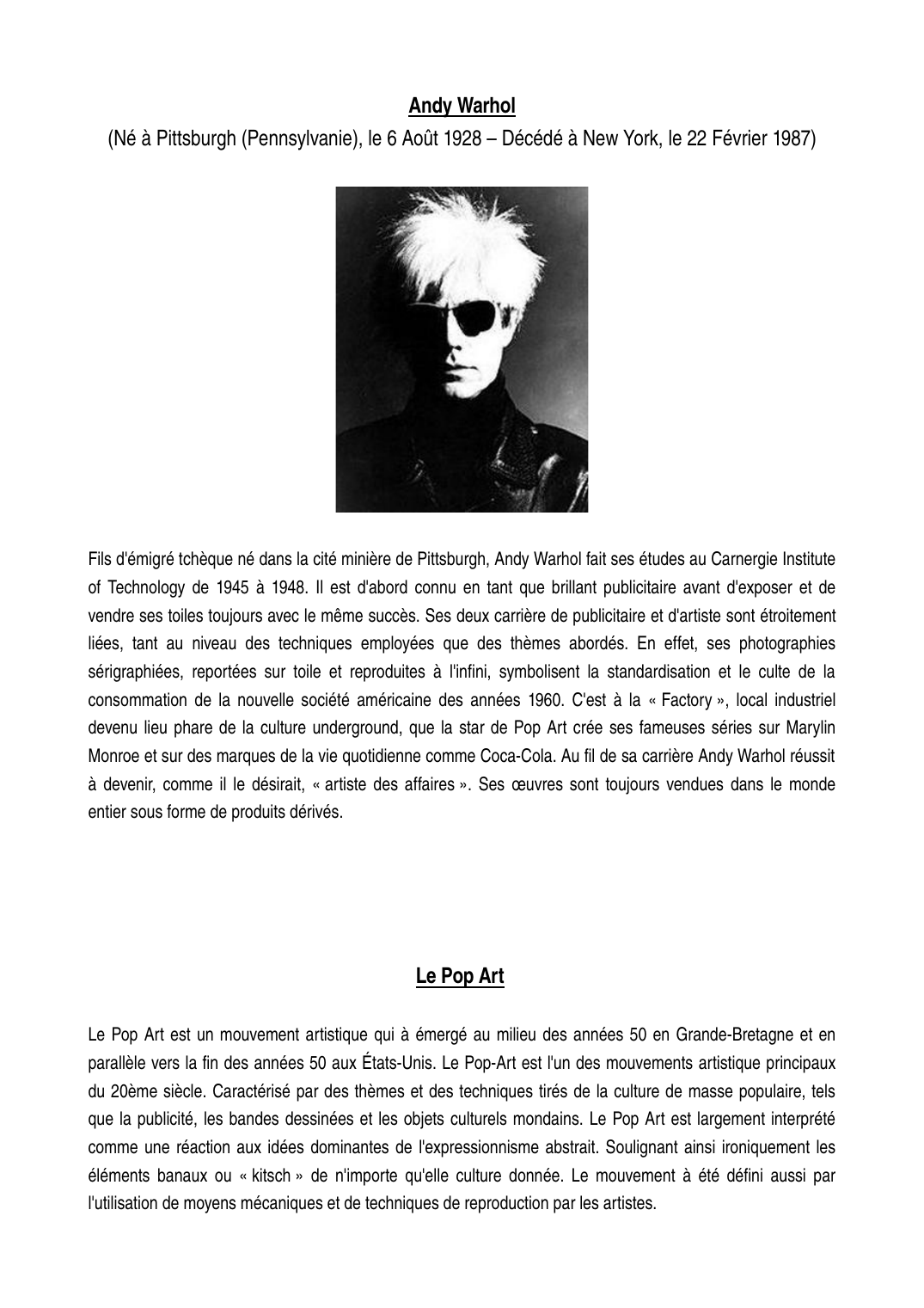 Prévisualisation du document Andy Warhol