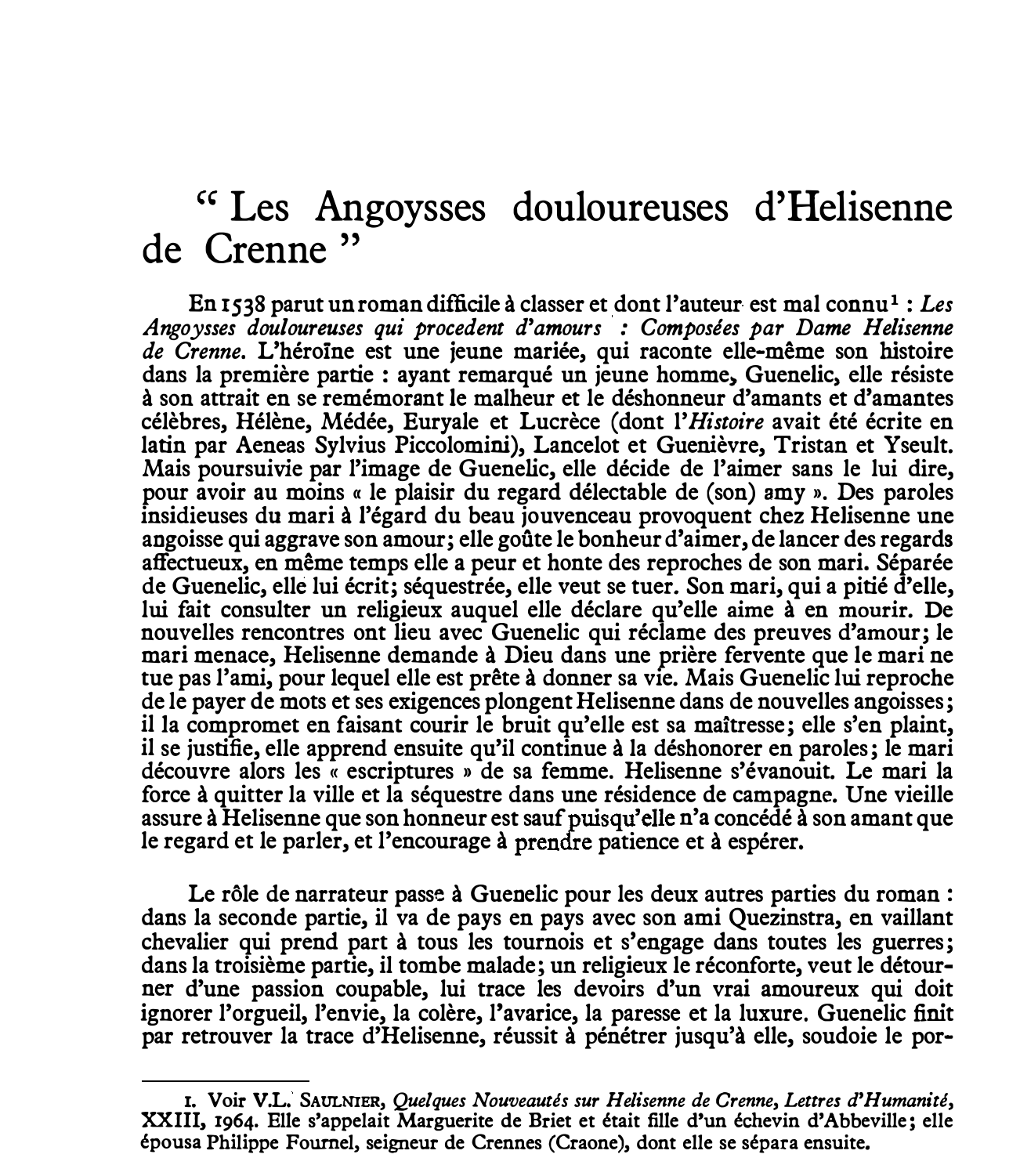 Prévisualisation du document ANGOISSES DOULOUREUSES QUI PROCÈDENT D’AMOURS (Les) de Hélisenne de Crenne (exposé de l’oeuvre)