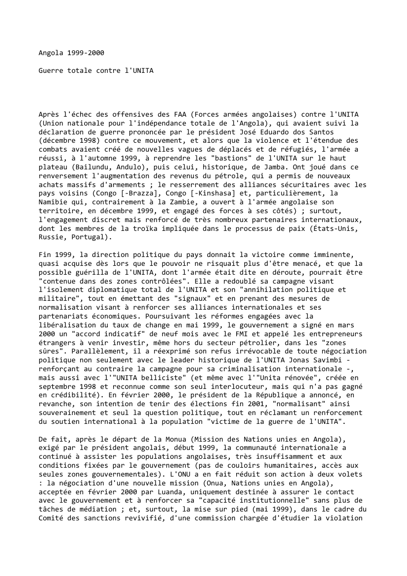 Prévisualisation du document Angola (1999-2000)
Guerre totale contre l'UNITA