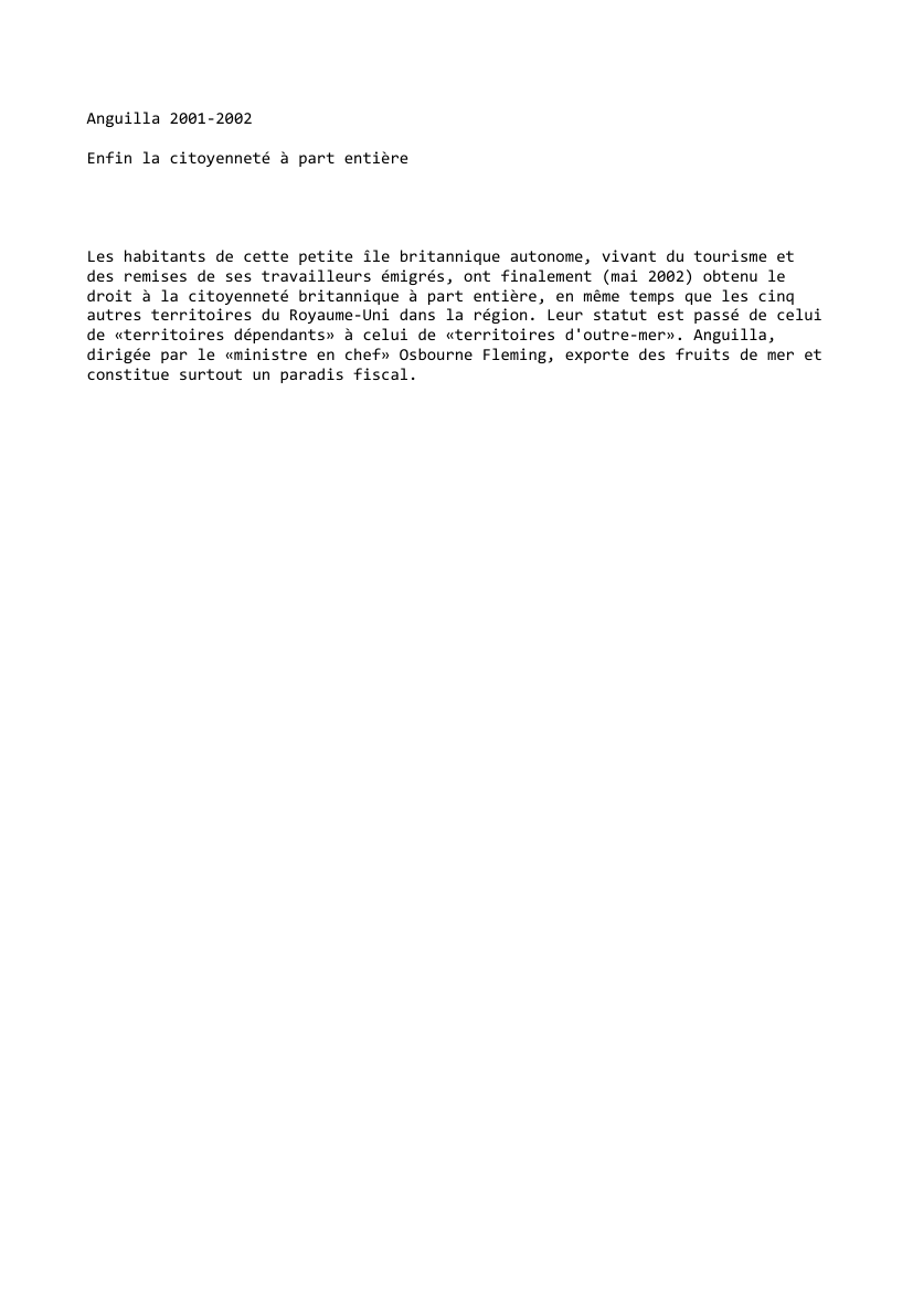 Prévisualisation du document Anguilla (2001-2002)
Enfin la citoyenneté à part entière