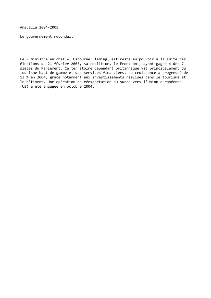 Prévisualisation du document Anguilla (2004-2005): Le gouvernement reconduit