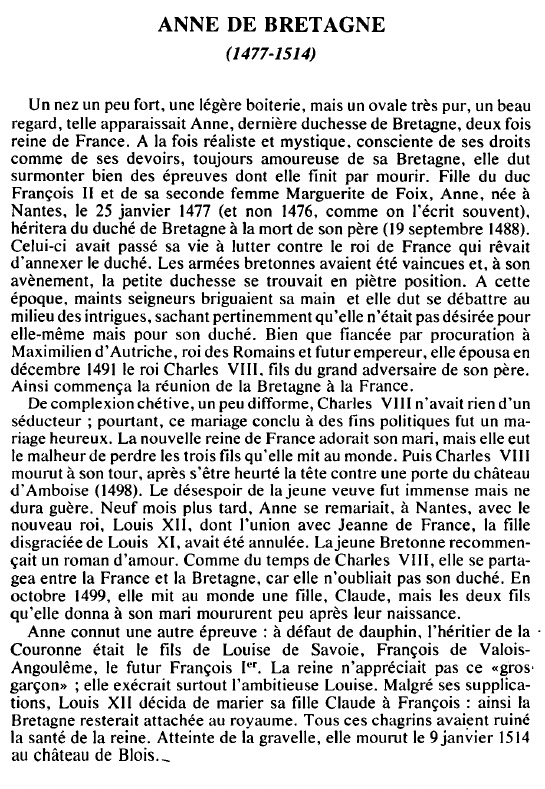 Prévisualisation du document ANNE DE BRETAGNE(1477-1514) - BIOGRAPHIE.