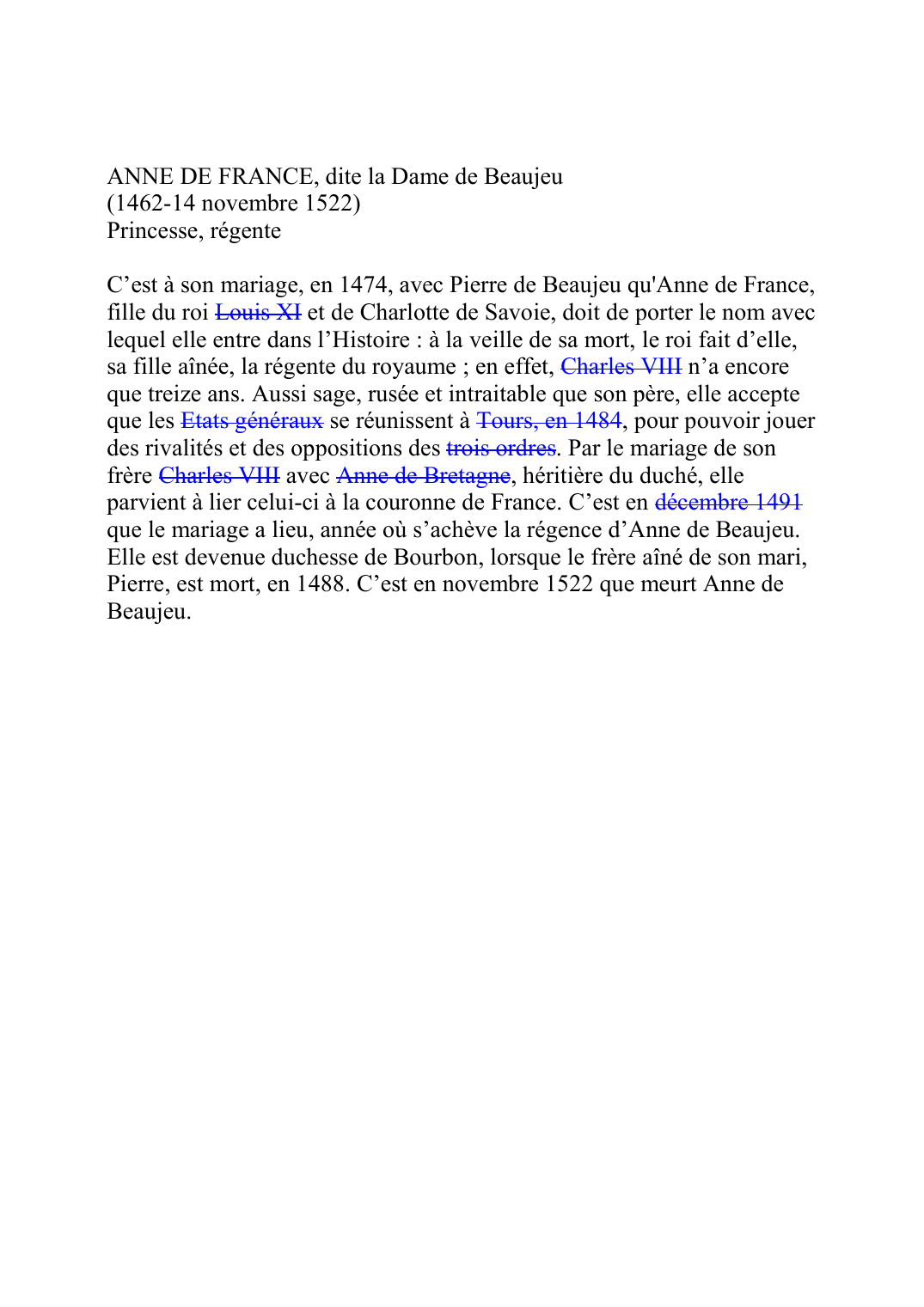 Prévisualisation du document ANNE DE FRANCE, dite la Dame de Beaujeu (1462-14 novembre