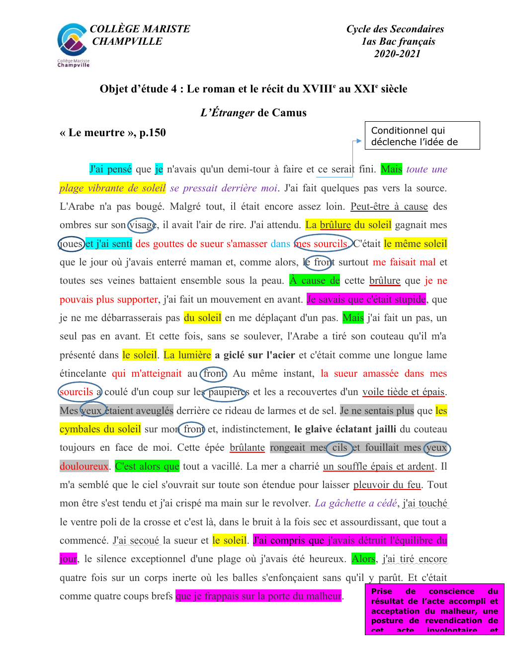 Prévisualisation du document Annotation analytique (i did it): L’Étranger de Camus « Le meurtre », p.150