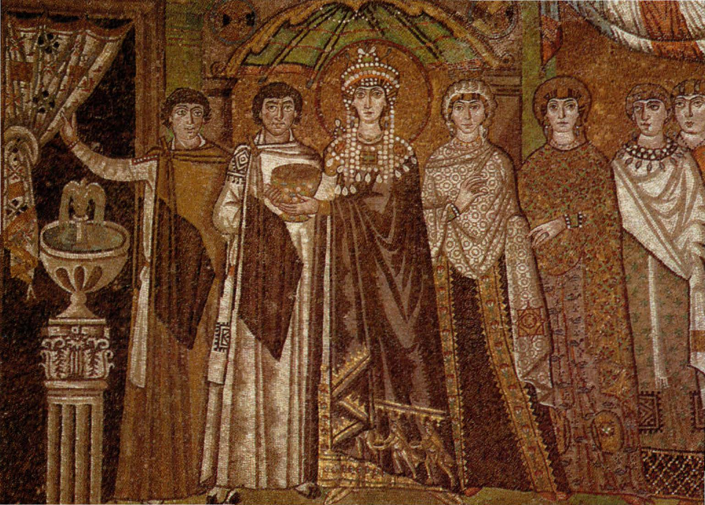 Prévisualisation du document ANONYME
Le Cortège de Théodora
Basilique San Vitale, Ravenne Vie siècle
Ravenne s'enrichit en 526 d'une nouvelle église, dédiée à saint Vital, martyr.