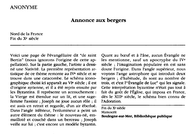Prévisualisation du document ANONYME:Annonce aux bergers (analyse).