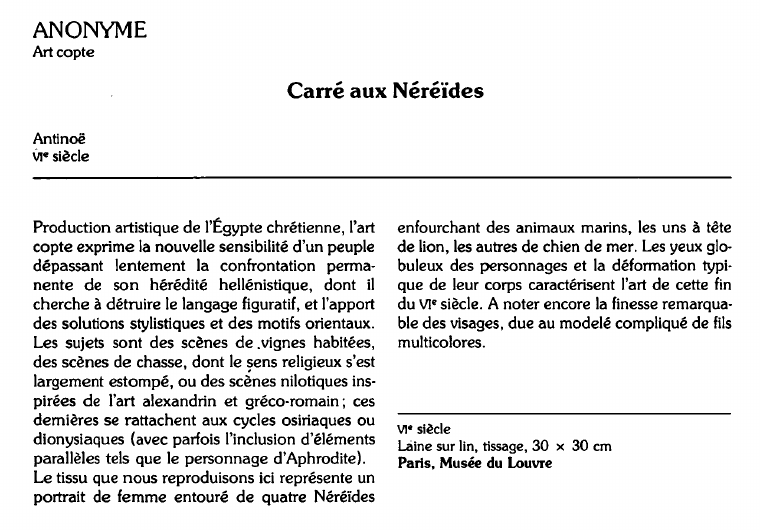 Prévisualisation du document ANONYME:Art copteCarré aux Néréïdes.