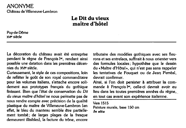 Prévisualisation du document ANONYME:Château de Villeneuve-Lembron:Le Dit du vieuxmaître d'hôtel (analyse du tableau).
