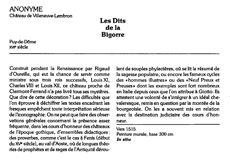 Prévisualisation du document ANONYME:Château de Villeneuve-Lembron:Les Ditsde laBigorre (analyse du tableau).