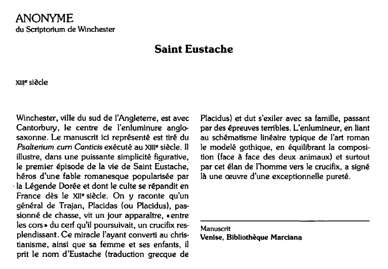 Prévisualisation du document ANONYMEdu Scriptorium de Winchester:Saint Eustache (analyse).