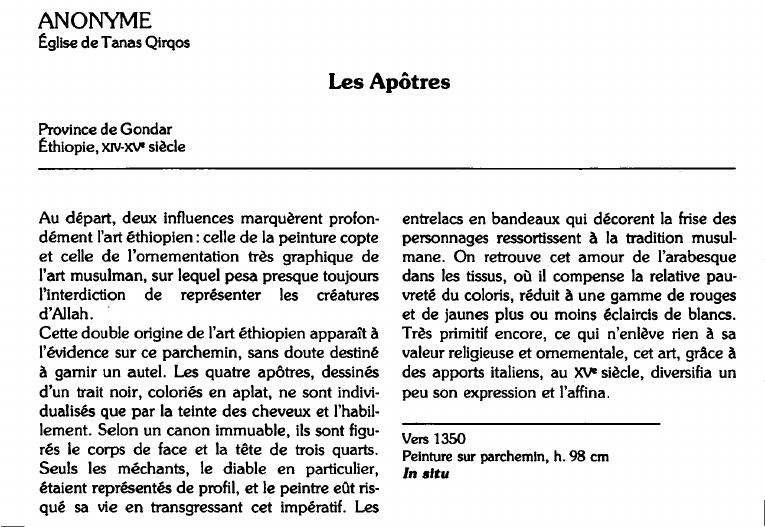 Prévisualisation du document ANONYME:Église de Tanas Qirqos :Les Apôtres (analyse du tableau).