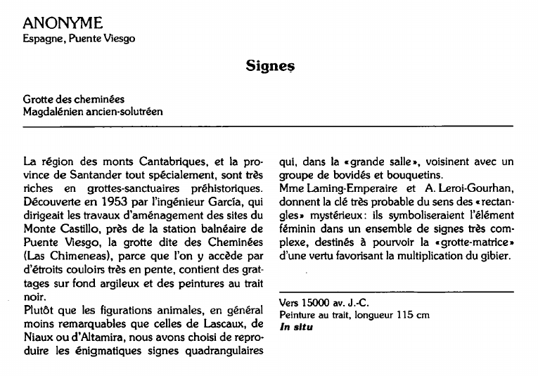 Prévisualisation du document ANONYME:Espagne, Puente ViesgoSignesGrotte des cheminées (analyse du tableau).