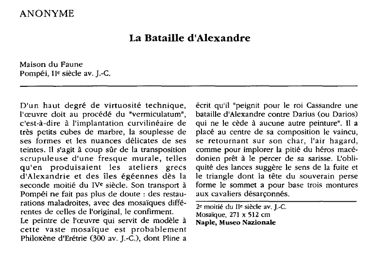 Prévisualisation du document ANONYMELa Bataille d'AlexandreMaison du FaunePompéi, IIe siècle av.