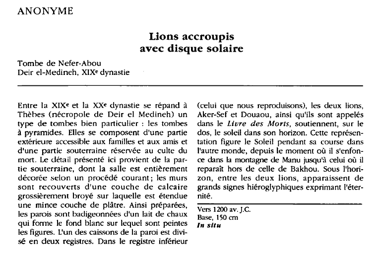 Prévisualisation du document ANONYME:Lions accroupisavec disque solaire.