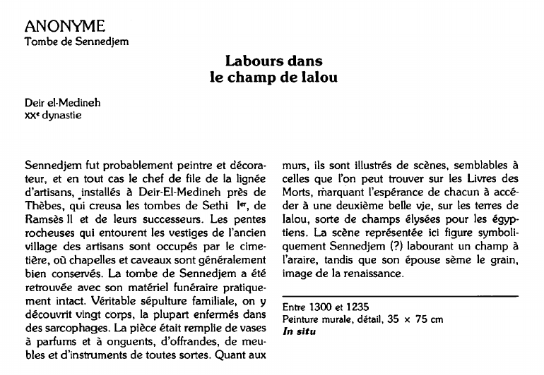 Prévisualisation du document ANONYMETombe de Sennedjem:Labours dansle champ de lalou (analyse).