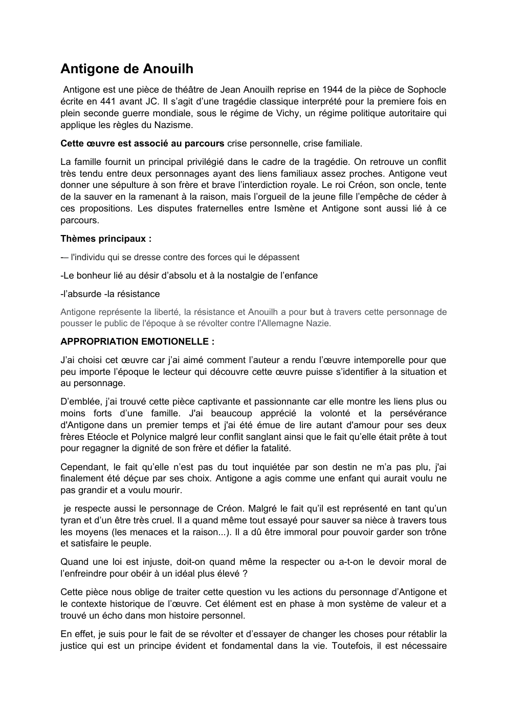 Prévisualisation du document ANTIGONE  d'1nouilh - ORAL de Français