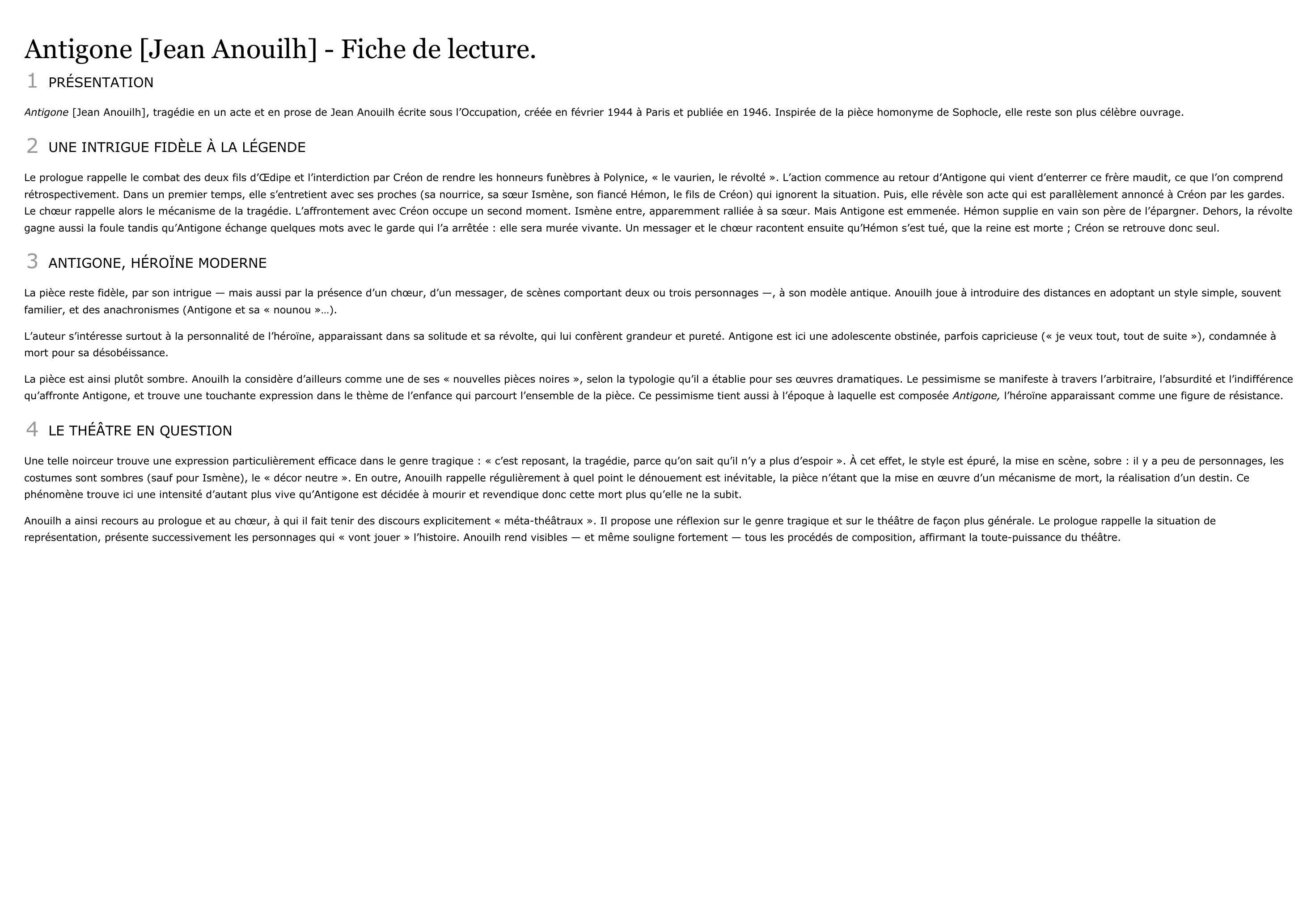 Prévisualisation du document ANTIGONE  de ANoUILH - résumé de l'œuvre