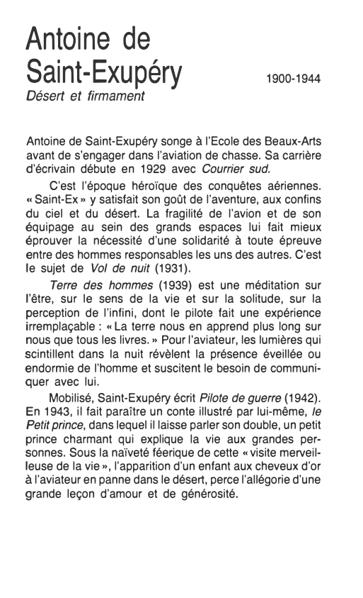 Prévisualisation du document Antoine de Saint-Exupéry Désert et firmament