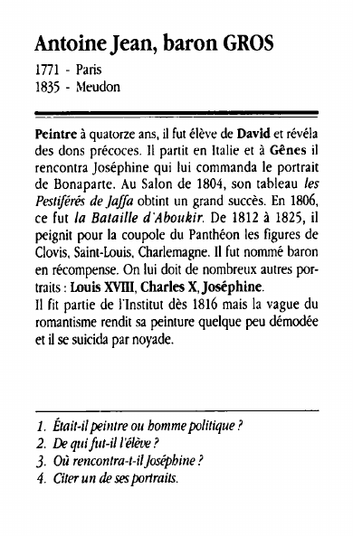 Prévisualisation du document Antoine Jean, baron GROSI nl - Paris1835 - MeudonPeintre à quatorze ans, il fut élève de David et révélades dons précoces.