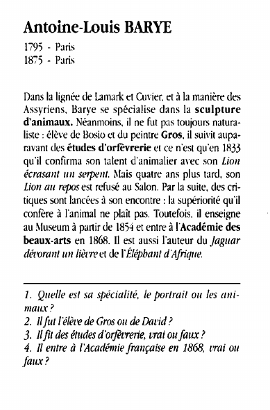 Prévisualisation du document Antoine-Louis BARYE1795 - Paris1875 - ParisDans la lignée de Lamark et Cuvier.