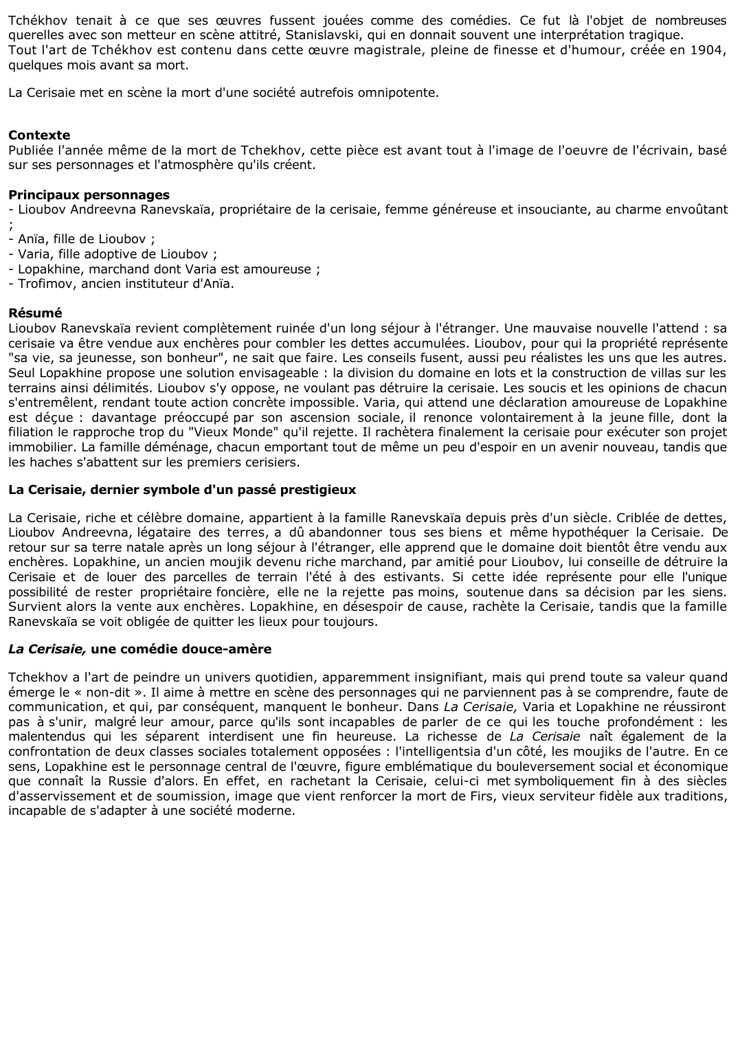 Prévisualisation du document Anton TCHEKHOV: La Cerisaie (Résumé & Analyse)