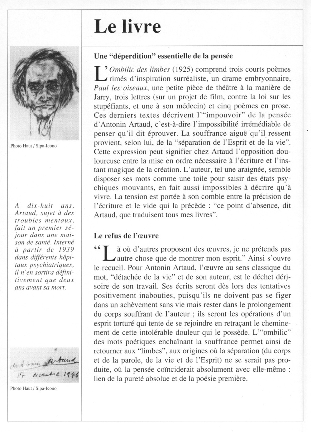 Prévisualisation du document Antonin ARTAUD : L'Ombilic des limbes