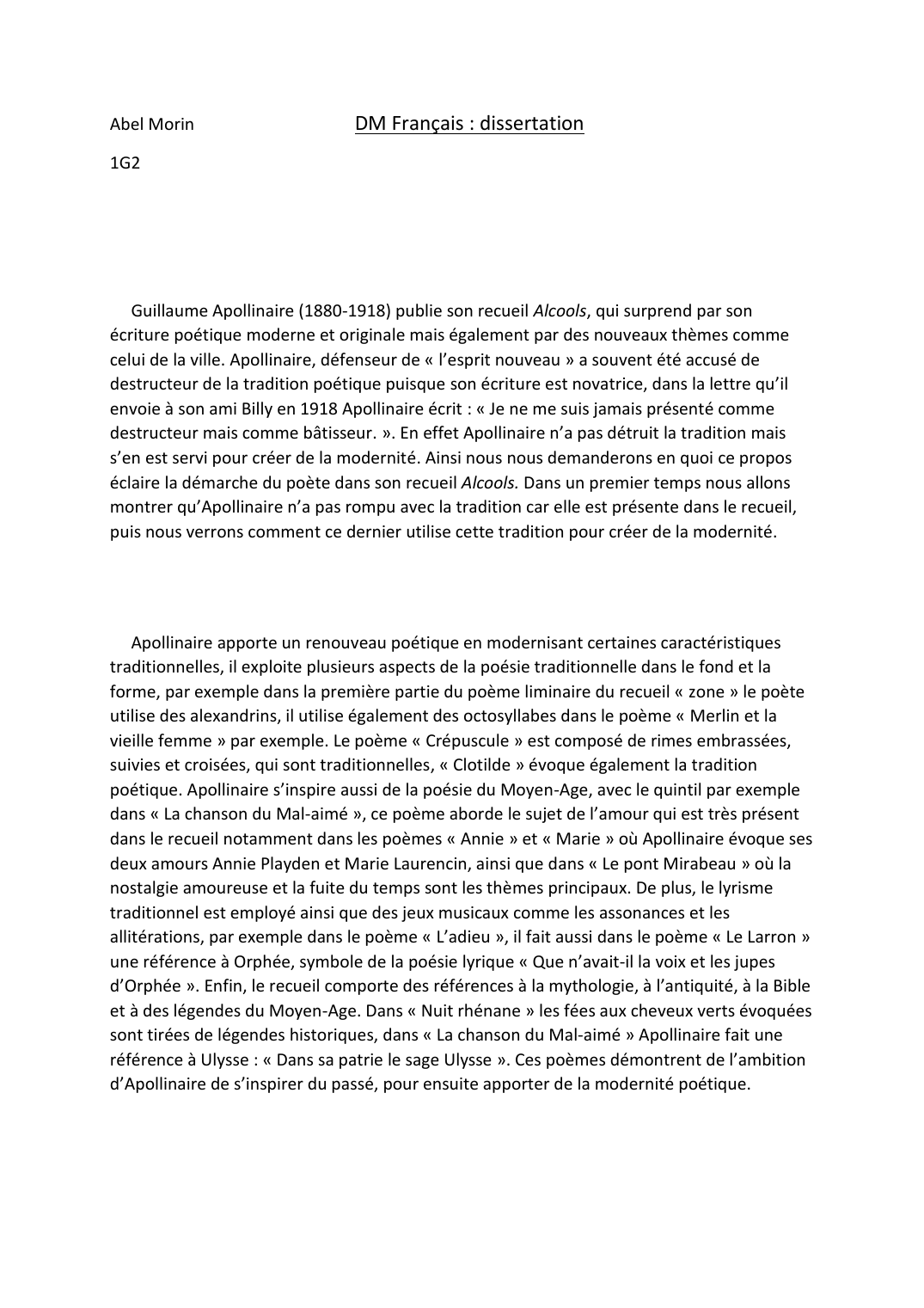 Prévisualisation du document Apollinaire écrit : « Je ne me suis jamais présenté comme destructeur mais comme bâtisseur. »