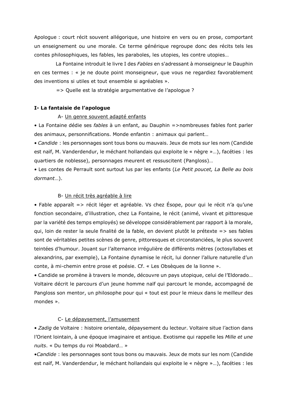 Prévisualisation du document Apologue : court récit souvent allégorique, une histoire en vers ou en prose, comportant
un enseignement ou une morale. Ce...