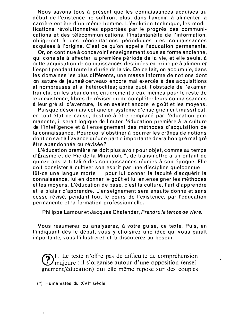 Prévisualisation du document APPRENDRE A APPRENDRE de Philippe Lamour et Jacques Chalendar, Prendre le temps de vivre.
