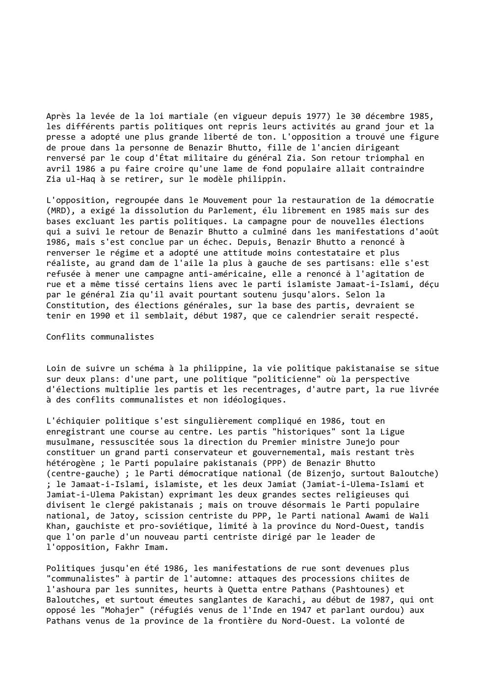 Prévisualisation du document Après la levée de la loi martiale (en vigueur depuis 1977) le 30 décembre 1985,
les différents partis politiques ont...