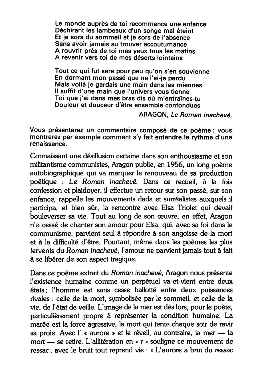 Prévisualisation du document ARAGON, Le Roman inachevé. Commentaire composé