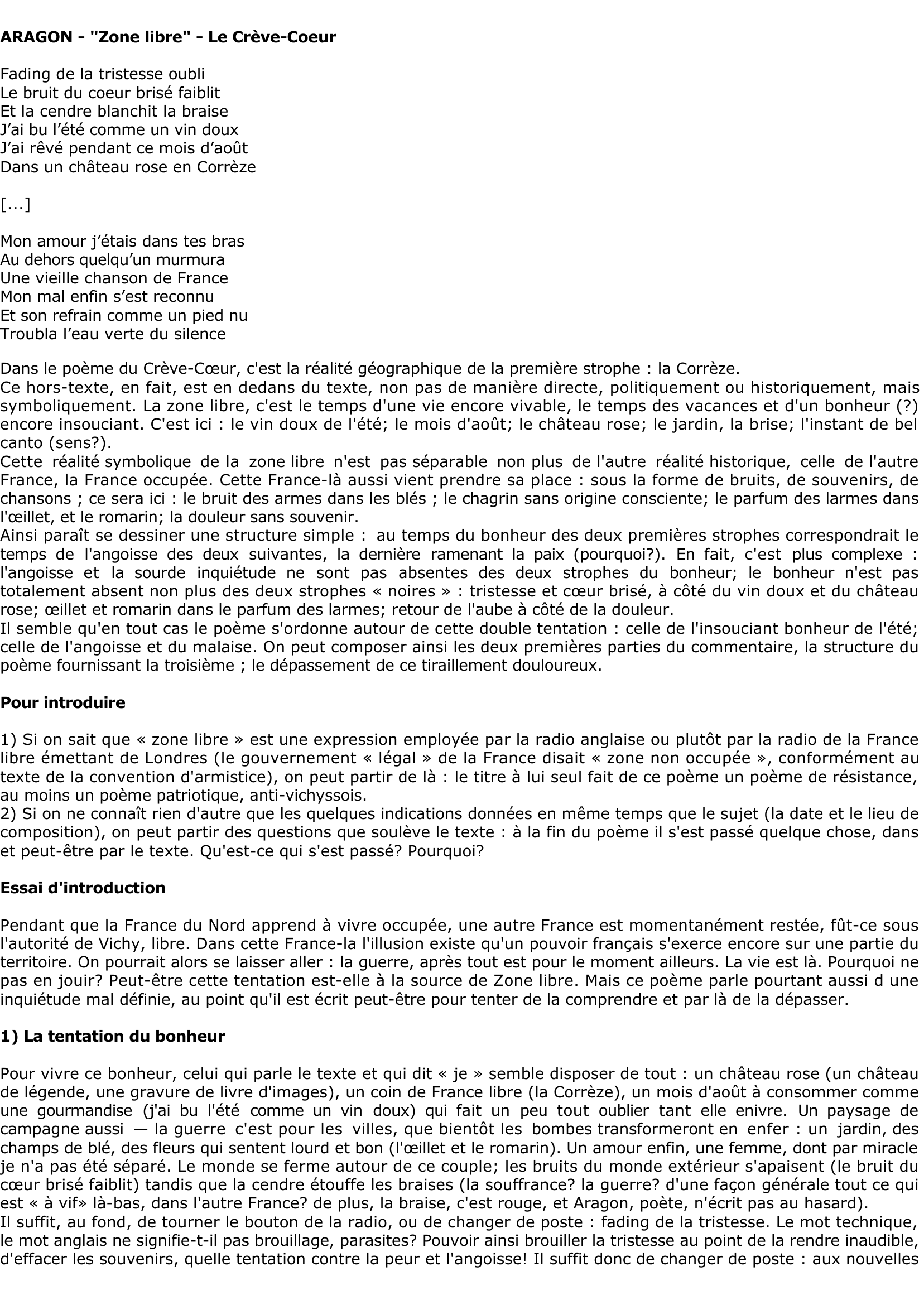 Prévisualisation du document ARAGON - "Zone libre" - Le Crève-Coeur