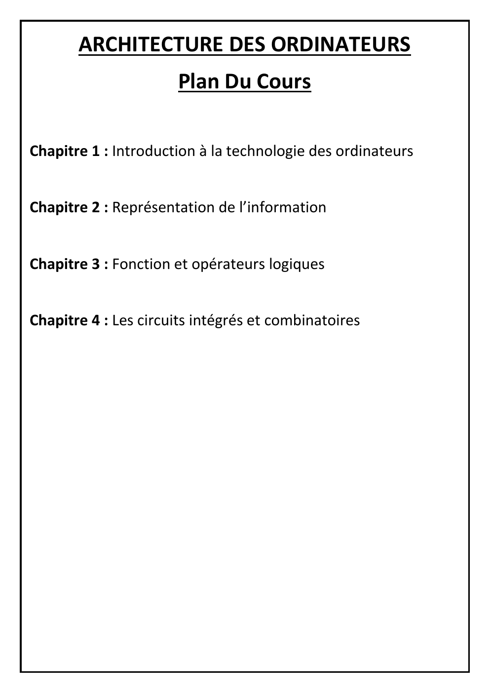 Prévisualisation du document ARCHITECTURE DES ORDINATEURS