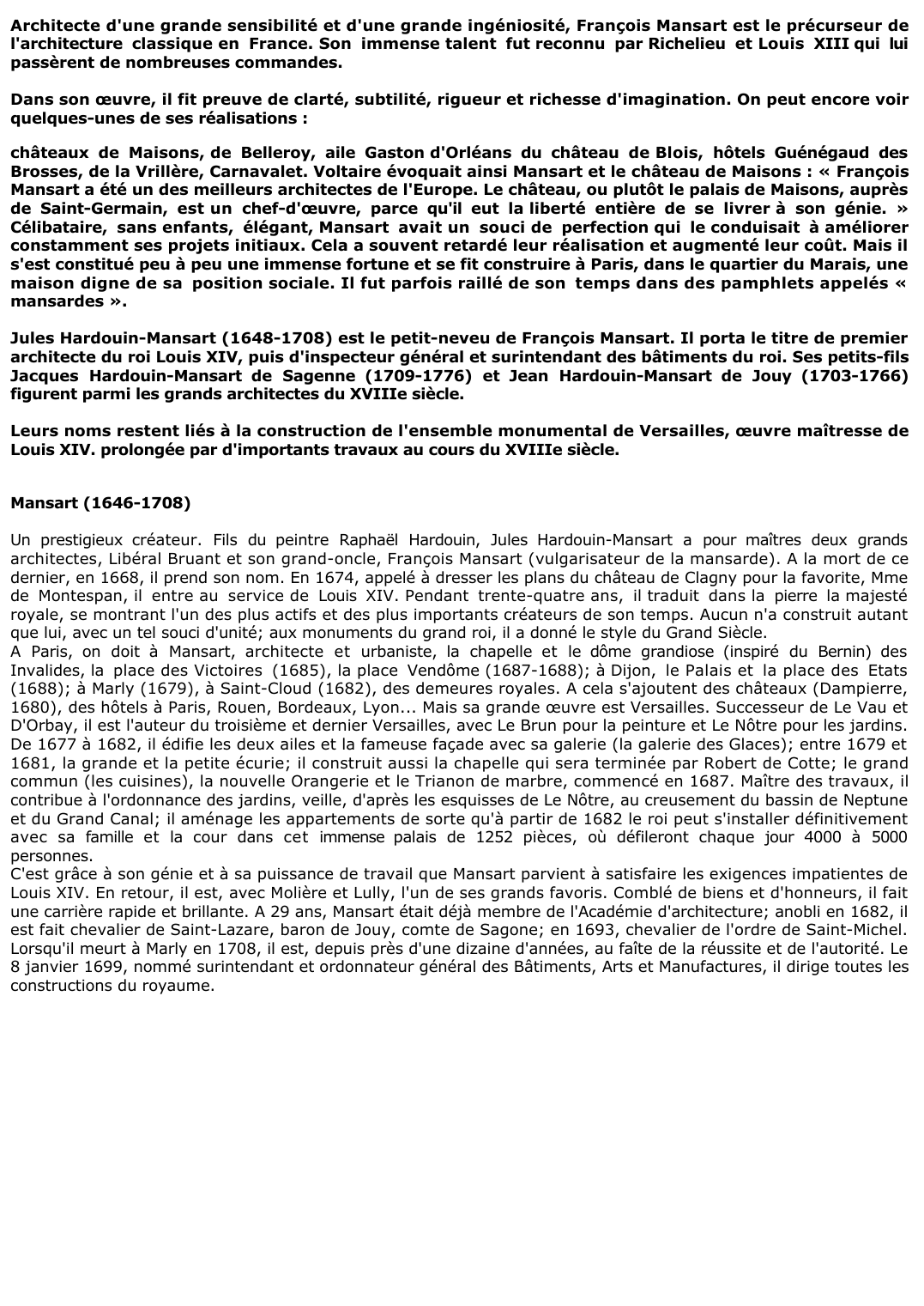 Prévisualisation du document 	ARCHITECTURE: Mansart (1646-1708)