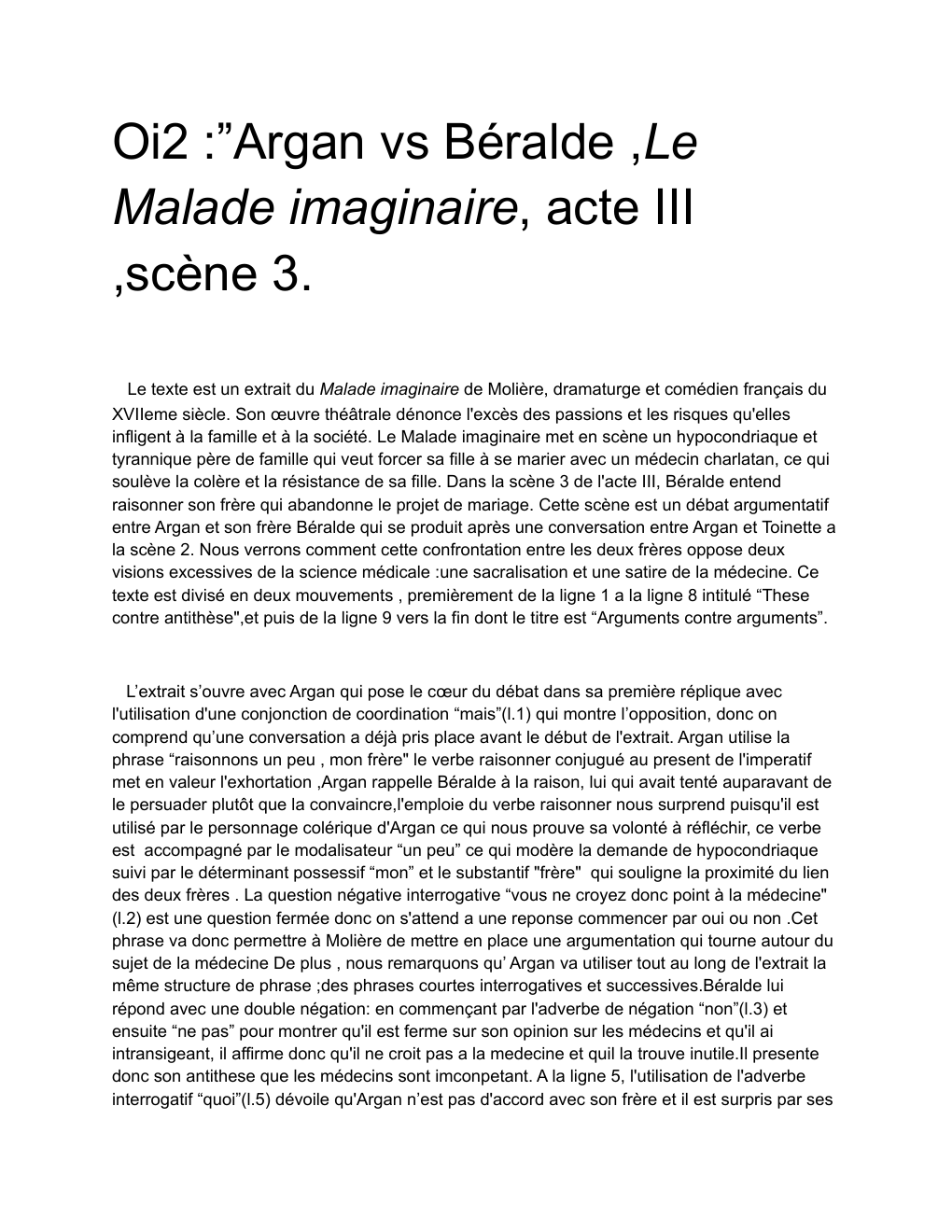 Prévisualisation du document Argan vs Béralde ,Le Malade imaginaire, acte III , scène 3.