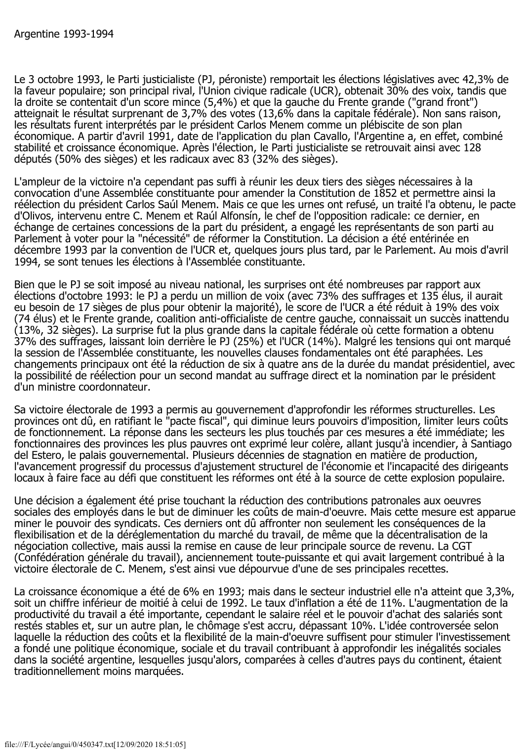 Prévisualisation du document Argentine (1993-1994)